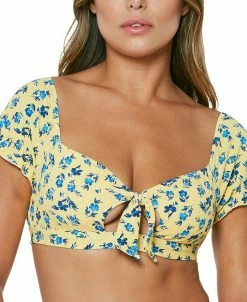 Jessica Simpson Floral Delight Puff-Sleeve Bra Bikini Top