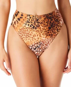 Bar III Women's Glam Cheetah High-Rise Swim Bottoms, Created For Macy's