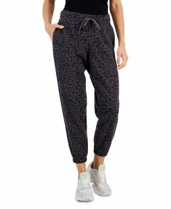 ID Ideology Petite Fleece Cheetah-Print Jogger Pants, Created For Macy's