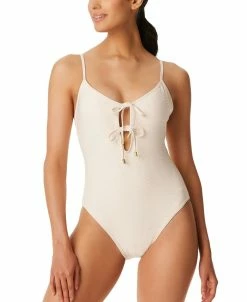 Sanctuary Women's Snake-Print Keyhole Tie-Front One-Piece Swimsuit