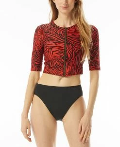 Michael Kors Women's Zip-Front Cropped Rashguard & Swim Bottoms