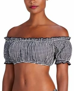 Kate Spade New York Women's Off-The-Shoulder Check-Print Bikini Top