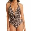 Bar III Women's Animal-Print Cowlneck One-Piece Swimsuit, Created For Macy's -ADIDAS Shop 23046160 fpx