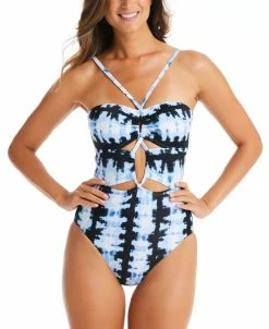 Bar III Women's Shibori Tie-Dyed Keyhole One-Piece Swimsuit, Created For Macy's