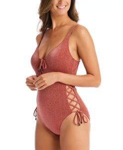 Bar III Summer Solids Lace-Up One-Piece Swimsuit, Created For Macy's -ADIDAS Shop 23047576 fpx