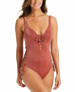 Bar III Summer Solids Lace-Up One-Piece Swimsuit, Created For Macy's