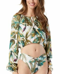 Vince Camuto Women's Printed Long-Sleeve Cropped Swim Top