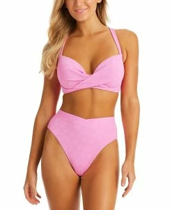 Jessica Simpson Women's Sweet Daisy Twisted Underwire Bikini Top & Sweet Daisy High-Waist Bikini Bottoms