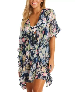 Jessica Simpson Women's Stranded In Paradise Printed Ruffled Cover-Up Dress -ADIDAS Shop 23768555 fpx