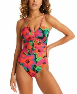 Sanctuary Women's Printed Gardener Shirred-Front One-Piece Swimsuit