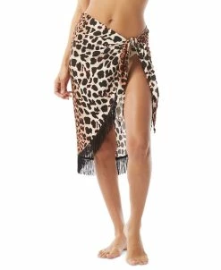 Vince Camuto Women's Animal-Print Fringe-Trim Pareo Cover-Up Wrap